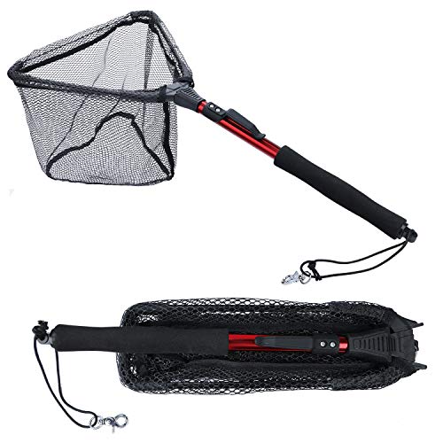 Sougayilang Fishing Net Fish Landing Net, Foldable Collapsible Telescopic Pole with EVA Handle, Durable Nylon Material Mesh, Safe Fish Catching or Releasing