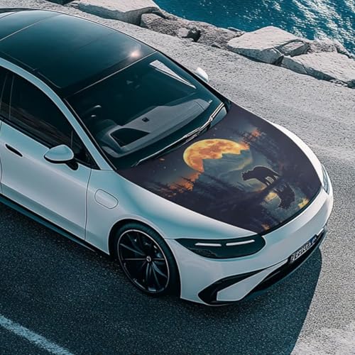 Image of Car Hood Cover All Weather Protection Automotive Exterior Accessories Universal Fit Hood Covers for Cars, Trucks, SUV, or Van Full Coverage with Elastic Band, Forest Bear