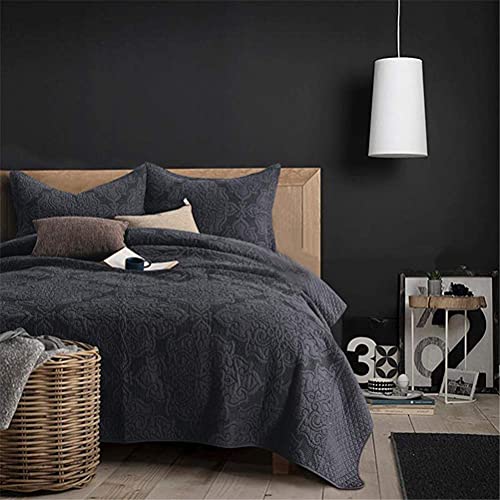 Colcha Acolchada Super King Size 250 X 270 Cm Negro Estilo Americano Flores En Relieve Colchas Reversibles King Size Y Funda De Almohada para Cama Doble Funda De Cama Suave Edredón,250x270cm