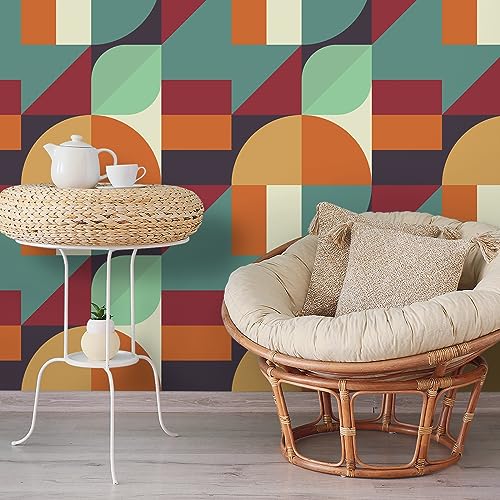 VaryPaper Peel and Stick Colorful Geometric Wallpaper 44.5cmx200cm Boho Contact Paper Patterned Sticky Back Plastic Vinyl Wrap for Funiture Art Decor Wallpaper for Living Room Bathroom Cabinet - Image 2