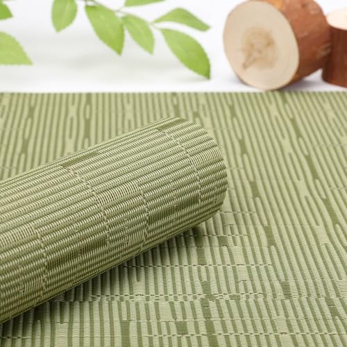 Myir JUN Table Mats Set of 6, Place Mats Table Placemats Washable Non-slip Heat Insulation Woven Vinyl for Kitchen Dinning Restaurant 17"X12" (Green) - Image 6