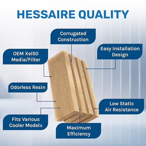 Hessaire Replacement Evaporative Cooler Pads - Swamp Cooler Replacement Pads Corrugated Build - Low Odor Xel50 Media Evaporative Cooling Pad for 3100 CFM Cooler Fan - 3 Panels, 21.75” x 10” & 18”