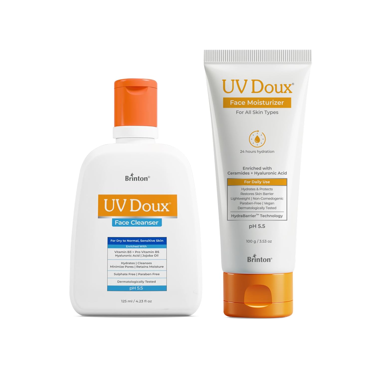 Brinton UV Doux Face Cleanser (125ml) + Brinton UV Doux Face Moisturizer (100g), Daily Essential Skincare Routine for All Skin Types, Soap-Free Gentle Cleansing and 24-Hour Deep Skin Barrier Hydration-image-38