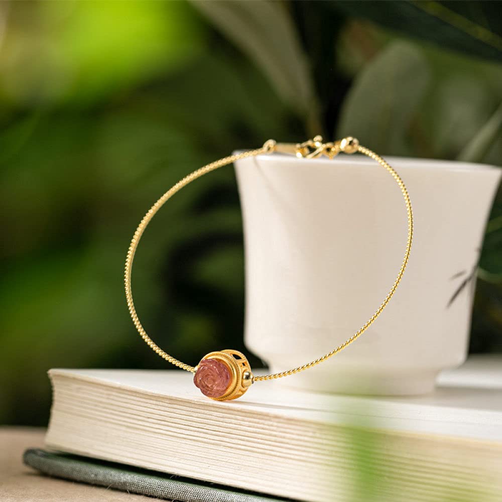Girls Accessories Bracciale in Argento Sterling 925 Vintage per Donna Semplice Cristallo Dorato Fragola Rosa Rosa Gioielli Classici Fascino Spiaggia Estiva Birthday Gift
