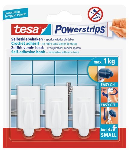 tesa 57559 Powerstrips kleine haken, Trend witte rechthoek, zelfklevend en verwijderbaar (3 haken) door tesa UK