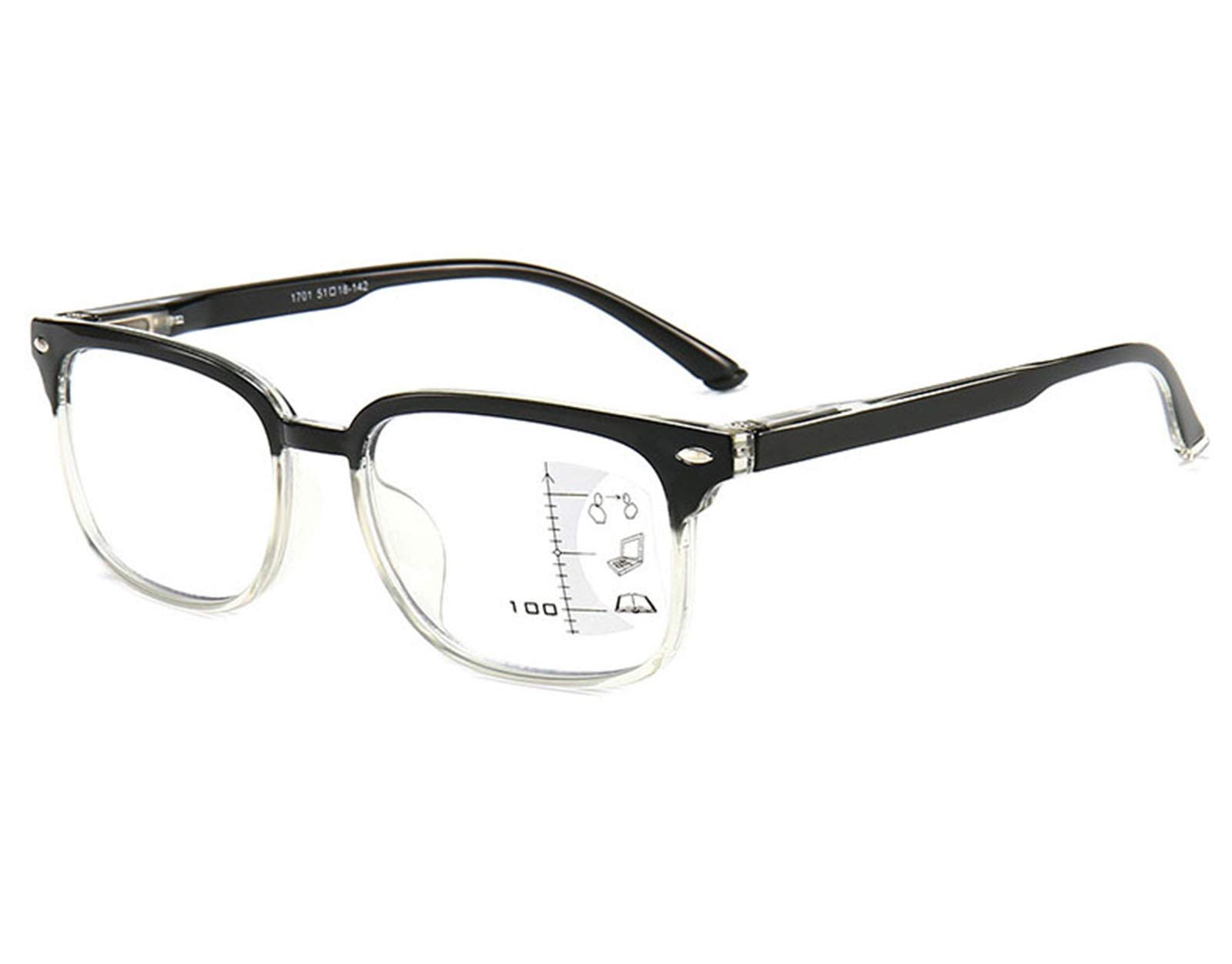 Keephen Unisex Grey Progressive Multifocus Computer Reading Glasses Blue Light Blocking Spring Hinge Multifocal Readers Eyeglasses +1.0 To +3.5