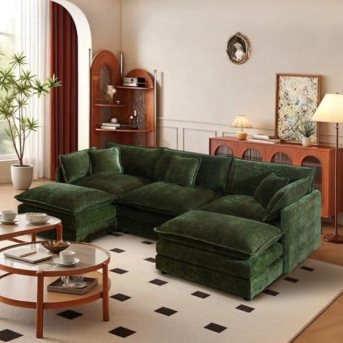 SoarFlash 103.8" Chenille U Shaped Modular Sofa with Ottoman,Green