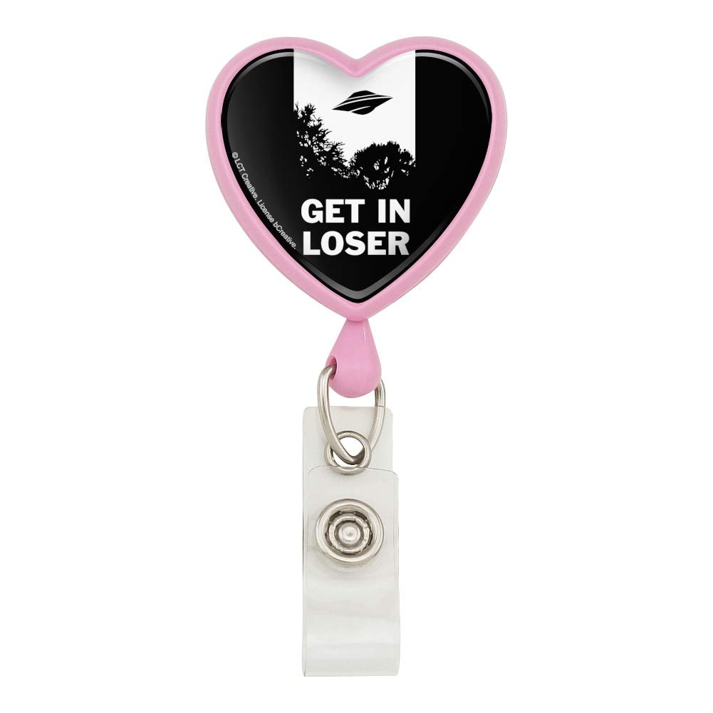 Get in Loser UFO Alien Abduction Funny Humor Heart Lanyard Retractable Reel Badge ID Card Holder