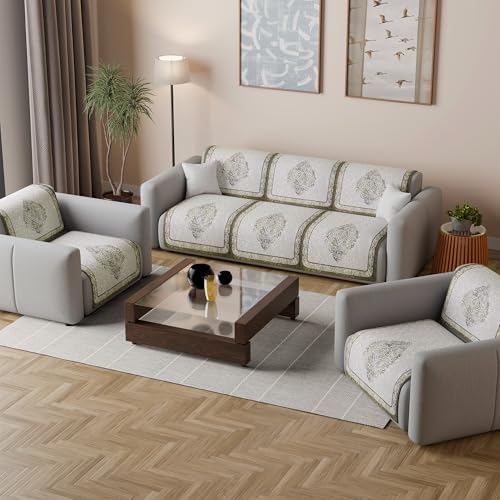 Image of Kuber Industries 5 Seater Sofa Cover | Velvet Slipcover for Living Room | Thick & Cozy | Non-Slip Comfort Sofa Cover Set | Digital Painting Juliet 1186 - Cream & Brown
