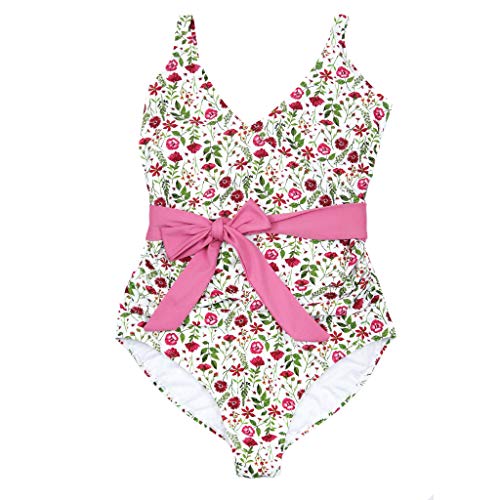 SwimZip Women's Wrap One Piece Swimsuit UPF 50+ Protection - Floral Garden Small