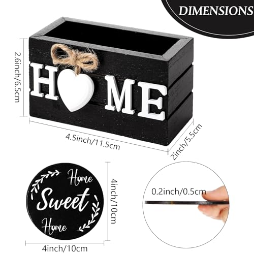Queekay Coasters Set of 6 House Warming Gifts New Home Wooden Farmhouse Drink Coasters with Holder 4'' Funny Decoration for Kitchen Family Coffee Bar Tabletop Protection(Black) - Image 2