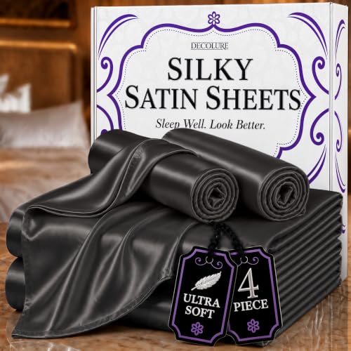 Image of DECOLURE Satin Sheets Queen Size | Softer Than Silk | Luxury 4 Pc Bed Set