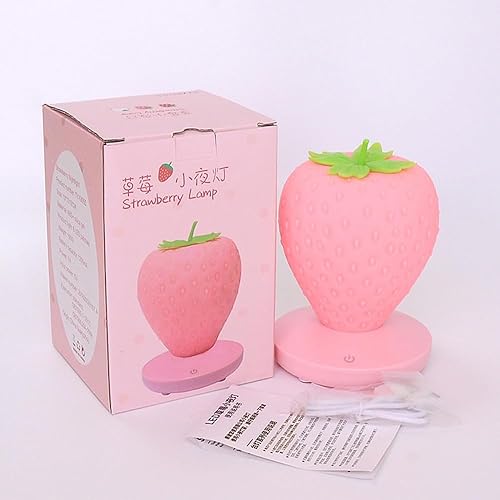 Miniatura 5 de Linda forma de fresa luz nocturna USB recargable lámpara de ambiente 3 modos interruptor táctil decoración de cabecera luz protección ocular luz