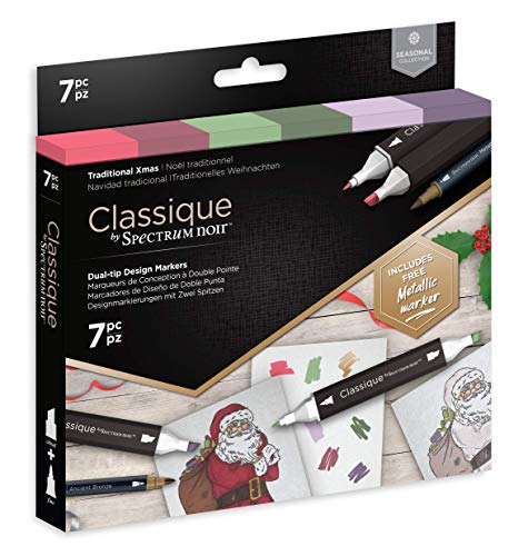 Crafters Companion SN-CS7-TRX Spectrum Noir Classique-Rotuladores de Alcohol (7 Unidades), Navidad Tradicional, Talla única