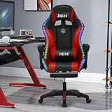 DSVF Gaming Chair with Speakers & LED Light, Home Office Computer Desk Chair, Five Point Massage Ergonomic High Swivel Game Chair Gaming Chairs for Teens Adult with Footrest (Red)