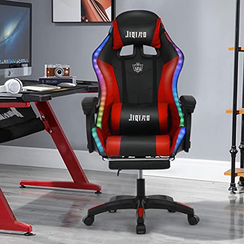 DSVF Gaming Chair with Speakers & LED Light, Home Office Computer Desk Chair, Five Point Massage Ergonomic High Swivel Game Chair Gaming Chairs for Teens Adult with Footrest (Red)
