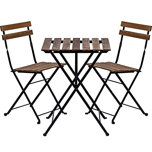 STILISTA Set da Bistrot - Tavolo con 2 Sedie, Pieghevole, da Esterno, 3 Pezzi, in Legno, Struttura in Acciaio, Moderno - Mobili da Giardino, Tavolino, da Terrazzo, Balcone, Campeggio