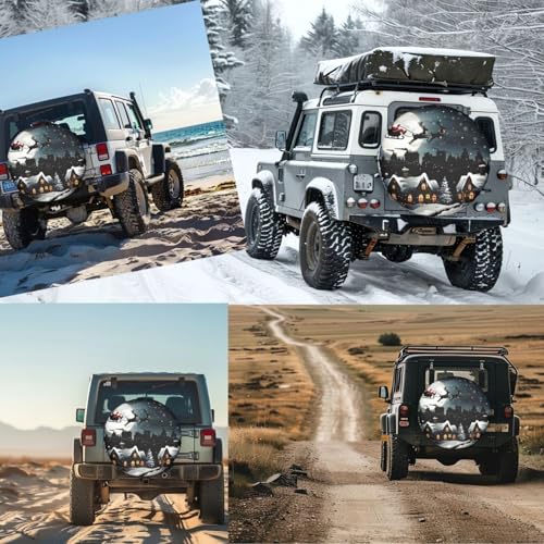 Image of Winter Santa Claus Flying Spare Tire Cover for Rv Trailer Camper- Cute Xmas Winter Waterproof Wheel Protectors Cover Universal Fit for Truck SUV Travel New Year Outdoor-16 inch