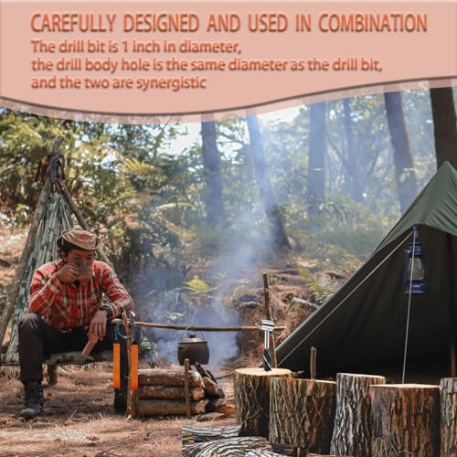 WhaleO Handbohrer Holz Handbohrmaschine mit Lederhülle, Handbohrer Bushcraft Manueller Überlebensbohrer mit Handkettensäge und Bushcraft Handschuhe für Bushcraft-Siedler,Camping Rucksackreisen