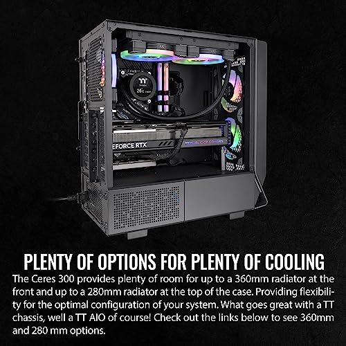 Image of Thermaltake Ceres 300 Black Mid Tower E-ATX Computer Case with Tempered Glass Side Panel; 2xCT140 ARGB Fan Preinstalled; Rotational PCIe Slots; CA-1Y2-00M1WN-00; 3 Years Warranty