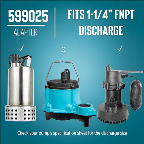 Image of Little Giant 599025 1-1 /4-inch MNPT x 3 /4-inch Male GHT Garden Hose Adapter for Utility, Pond, or Hydroponic Pumps with 1-1 /4-inch FNPT discharge, Black