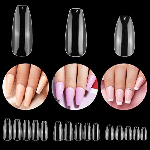 Coffin Acrylic Nail Tips- Beetles Gel Polish Artificial False Nails with 3 Style Clear Nail Tips for Acrylic Nail/Dip Powder Nails/Poly Nail Extension Gel Nail Art DIY Home, 432 Pcs