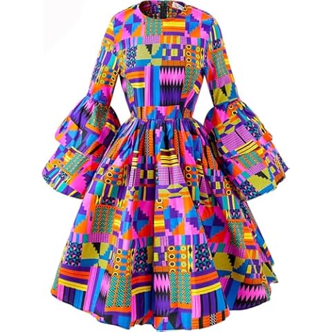HongyuAmy Women's African Ruffle Long Sleeve Dress Ankara Print Maxi Dresses(2X-Large,Color A) Cover