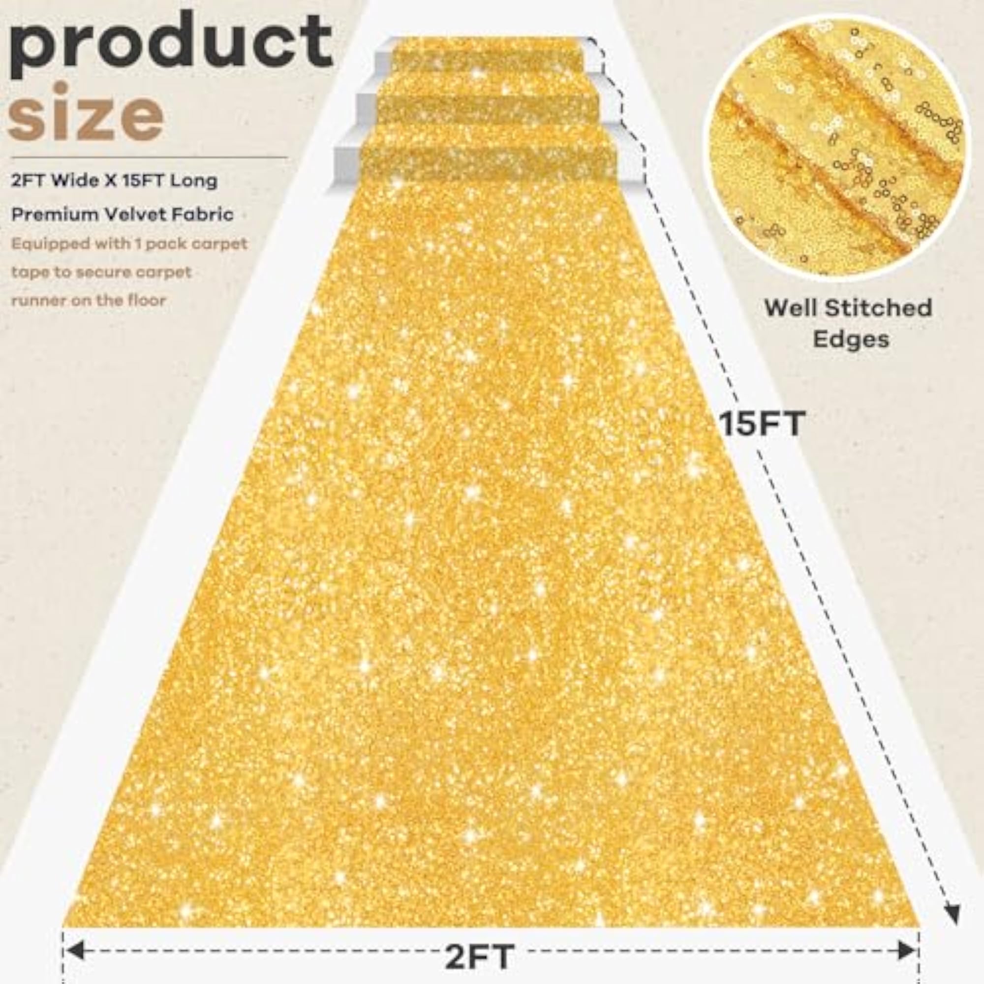 Gold Carpet Runner for Party, Glitter Aisle Rug