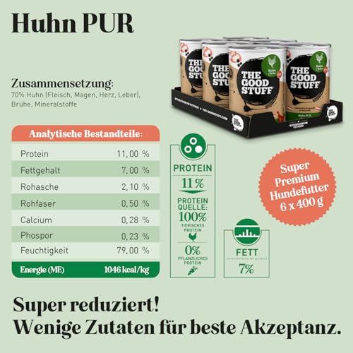 The GOODSTUFF Huhn Pur 6 x 400 g | Hochwertiges Nassfutter für Hunde |Hundefutter nass |Mit frischem Hühnerfleisch | Hunde Nassfutter getreidefrei | Super-Premium Hundefutter mit hohem Fleischanteil