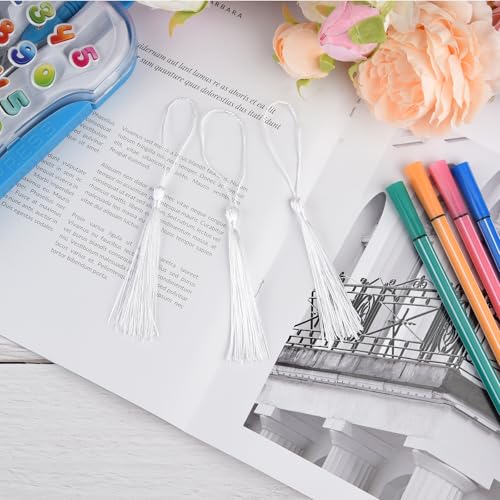 Image of 100 Pcs Bookmark Tassels Bulk White Soft Craft Silky Handmade Mini Tassels for Jewelry Making with Loops for DIY Craft Accessory Dress Decoration
