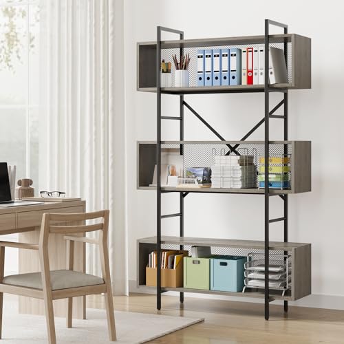 GAOMON 6 Tier Bookshelf with Storage, 71.3 Inch Tall Industrial Book Shelf with Open Display Bookshelves, 6 Shelf Bookcase with Metal Frame for Living Room, Bedroom and Home Office-Grey
