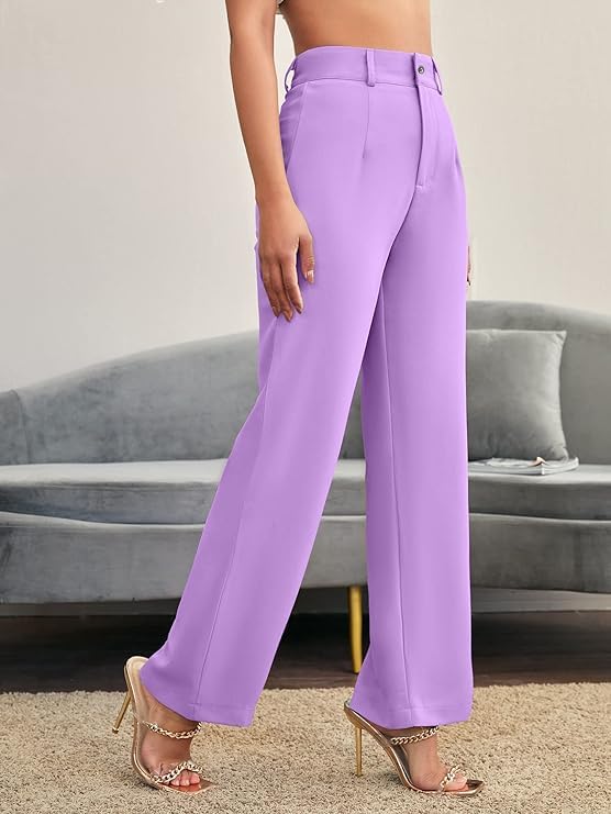Image of Women's Poly Cotton Trousers Pants Relaxed Fit Boot Cut Ribbed Bell Bottom Trousers for Women