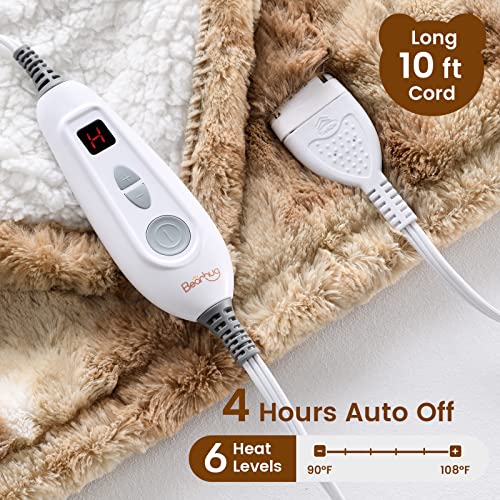 Image of Bearhug Electric Blanket Throw Size, 50 inch x 60 inch Heated Blanket with 6 Heating Levels & 4H Auto Shut-Off, Machine Washable Soft Velvet to Sherpa Reversible Heated Throw for Office, Couch and Sofa