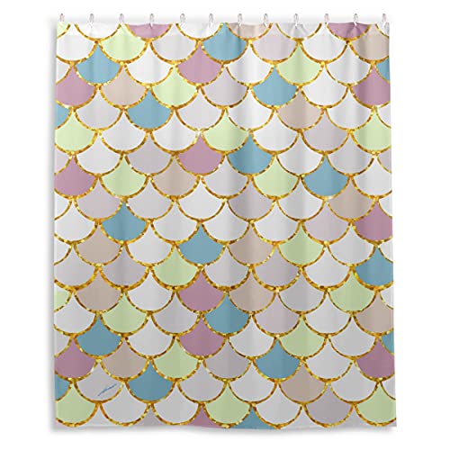 Zoeo Royal Blue Mermaid Shower Curtain Ocean Fish Scales Geometric Backdrop Set Bathroom Home Decor Fabric Bridal Polyester Washable Waterproof 12 Hooks For Men Women 72X72 Inch #TOP1