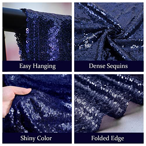HMQIANG 4FTx8FT Navy Blue Sequin Backdrop Curtains 2 Panels Sparkly Background Drapes for Party Birthday Wedding Decor