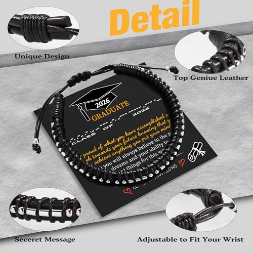 Image of Btysun Fathers Day Gift, Gifts for Men Morse Code Bracelets for Men 2026 Graduation Gifts Mens Bracelet for Him Boyfriend Husband Leather Bracelet Motivational Birthday Jewelry Stocking Stuffers
