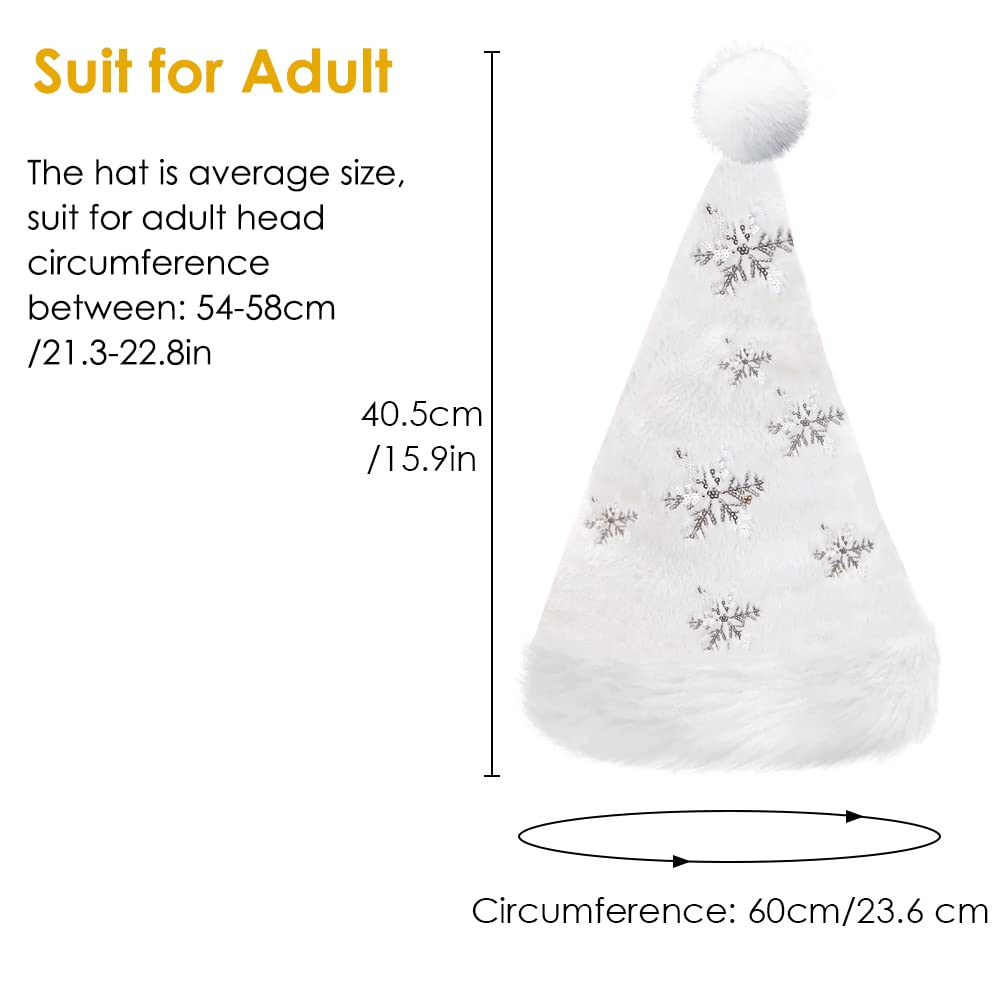 TINMIX Christmas Hat Santa Hat for Adult Unisex with Silver Snowflakes Plush Xmas Holiday Hat for New Year Festive Party Supplies - Image 2