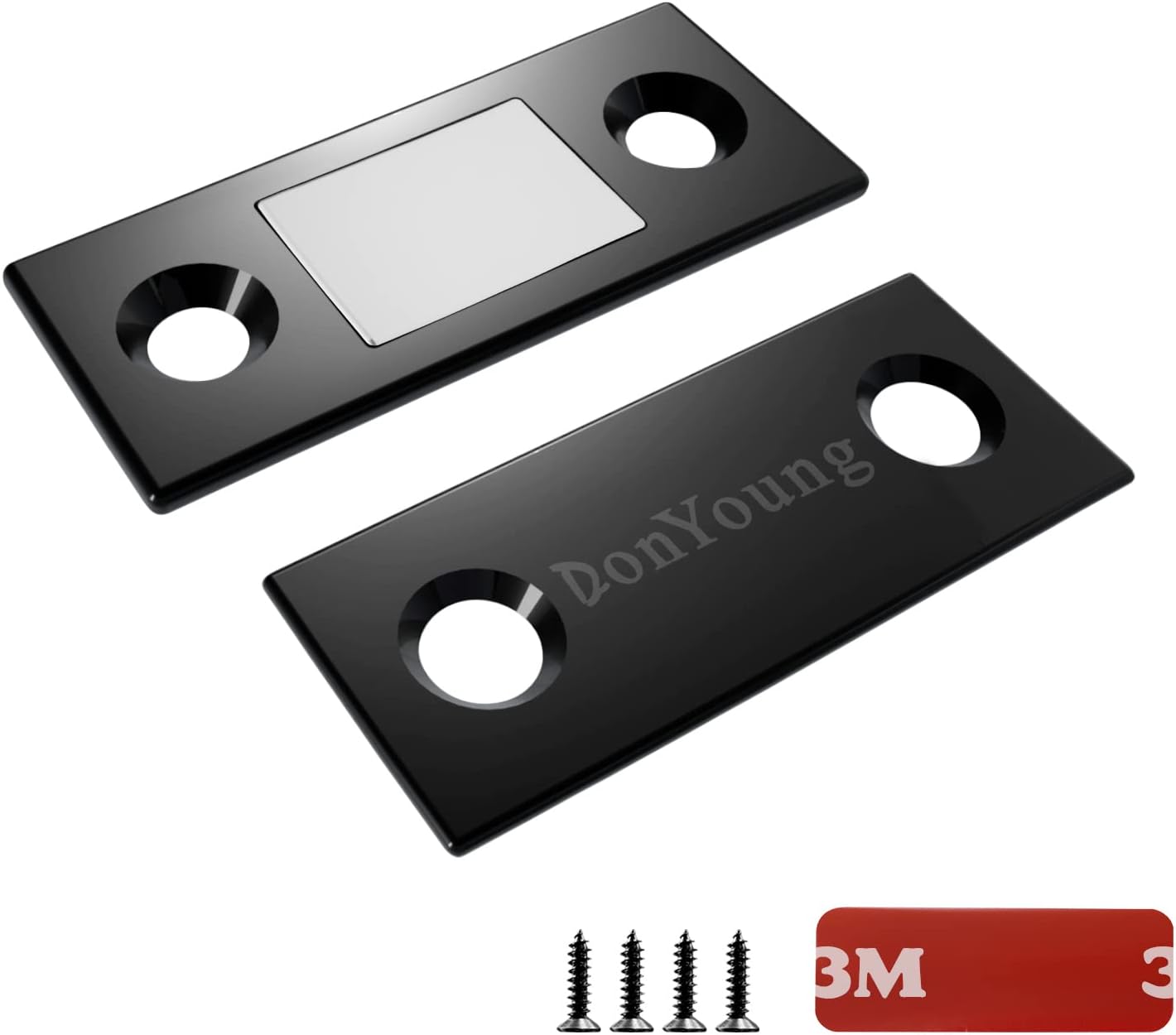 DonYoung Magnetic Door Catch, 8 Pack Ultra Thin Cabinet Magnetic Catch with Strong Adhesive Sticker Slim Drawer Magnets Locks Furniture Safety Latches for Kitchen Closet Sliding Door Closure(Black)