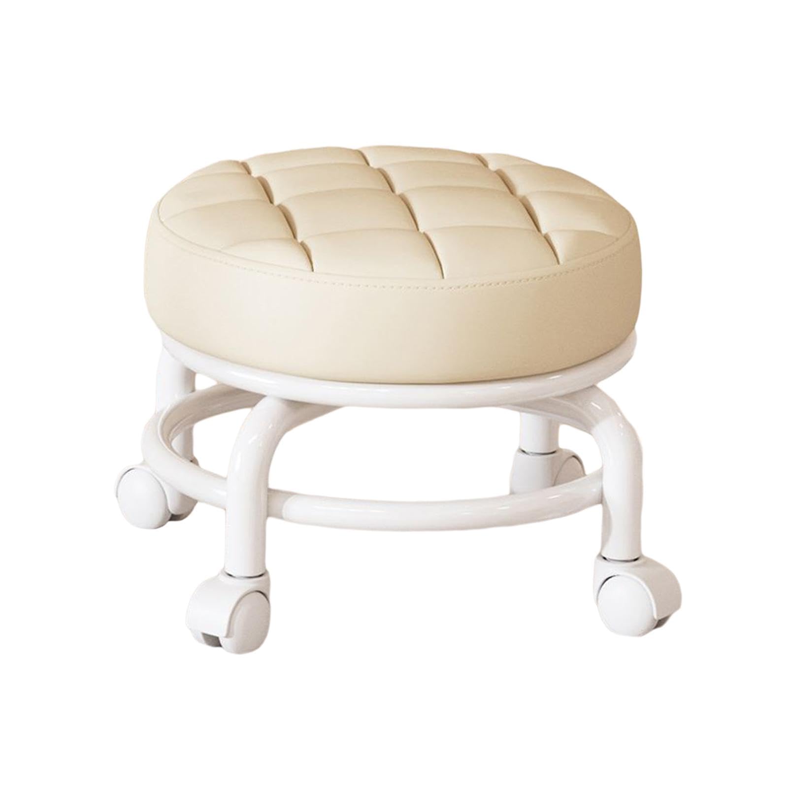 Taburete de rodillos giratorio de 360 ° Taburete para tareas domésticas perezosas Taburete de bajo ruido para niños Poleas pequeñas Taburete Ruedas giratorias, beige