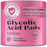 Glycolic Acid Pads with Vitamin C - Toner Pads for Face Cleansing With Tea Tree Oil - Exfoliating Pads with 20% AHA & Vitamins E, B3, B5 - Facial Peel Resurfacing Pads, Glycolic Acid Peel (50)