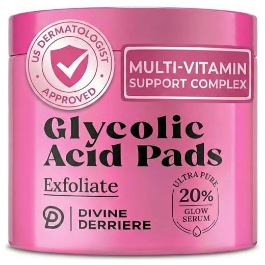 Divine Derriere Glycolic Acid Pads, Chemical Peel for Face at Home with 20% Glycolic Acid and Vitamin C, Glycolic Acid Peel for Face Exfoliating Pads, Face Cleansing Pads - 50 Cotton Facial Pads