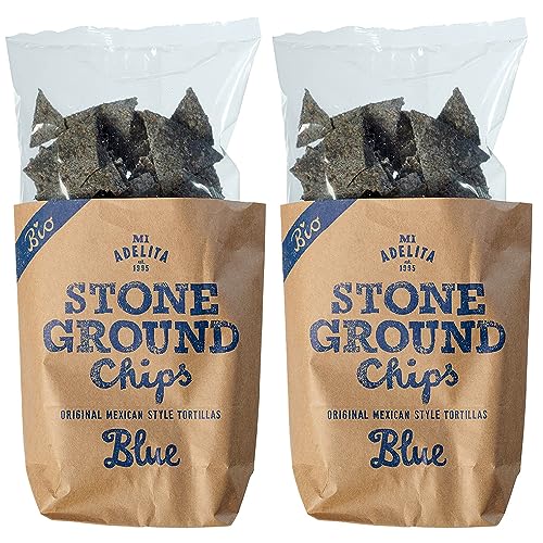Mi Adelita Stone Ground Tortilla Blue Corn Chips 150g (Pack 2) / Mexican Snack Natural Tortilla Nacho Chips
