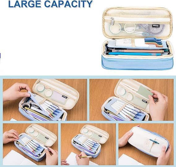 Image of EASTHILL Canvas Big Capacity Pencil Pen Case Office College School Large Storage High Capacity Bag Pouch Holder Box Organizer (Khakhi), Brown