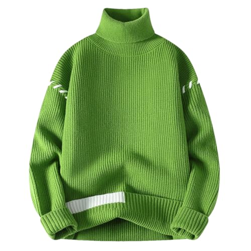 Men’S Turtleneck Long Sleeve Sweater Patchwork Loose Youthful Vitality Knitted Warm Pullover Sweater