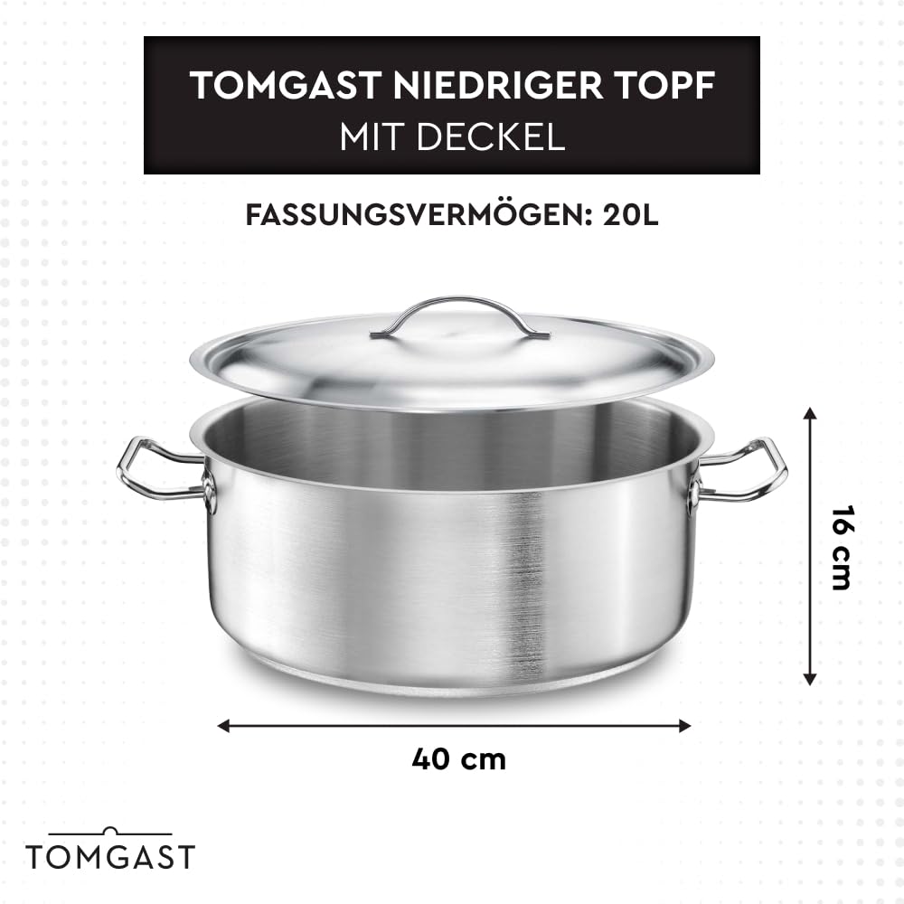 casseruola diametro 40 cm con coperchio PRO | capacità 20 l, altezza 16 cm | acciaio inox | fondo a tre strati | per piano cottura e induzione | lavabile in lavastoviglie