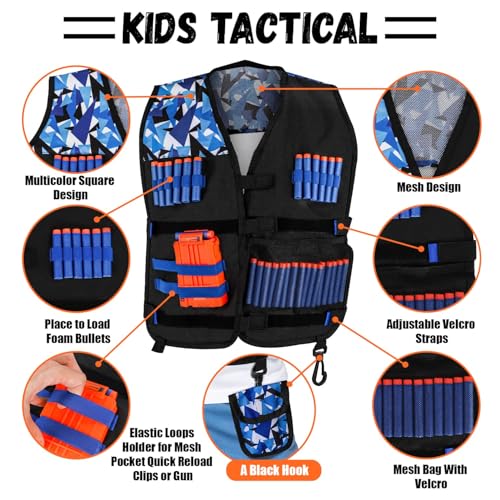Lehoo Castle 2er Taktische Weste Jacke Set für Nerf Guns N-Strike Elite, Taktische Weste für Kinder, mit 60 Darts, 2 Brille, 2 Schnell Nachladen Clips, 2 Maske und 2 Armbände