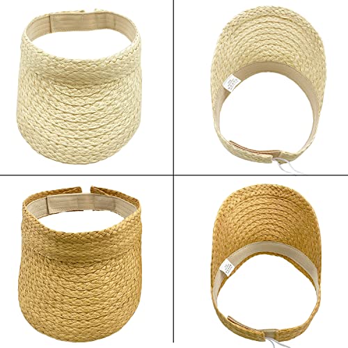 2 Pack Unisex Kids Sun Hats Beach Straw Uv Protection Caps For Boys Girls Summer Adjustable Wide Brim Visor(2Pcs Beige+Khaki,L) #TOP1