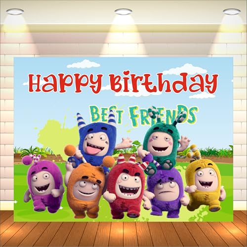 Image of Oddbods Theme Backdrop | Backdrop for Birthday Decoration | Happy Birthday Banner for Decoration (Pack of 1, Multicolor, Size: 5x4 Feet)