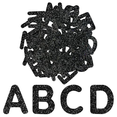 Black Glitter Letters Patches 52 Pcs - Premium Durable Washable Iron On Patches for Clothes Jackets Bags DIY Crafts