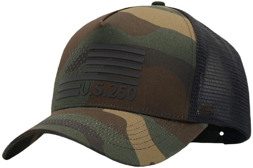 Image of USA Flag Snapback Hat Fits One Size&XXL /3XL - Mens Mesh Trucker Ball Hats - US 250th Anniversary Veterans Memorial Day Gifts